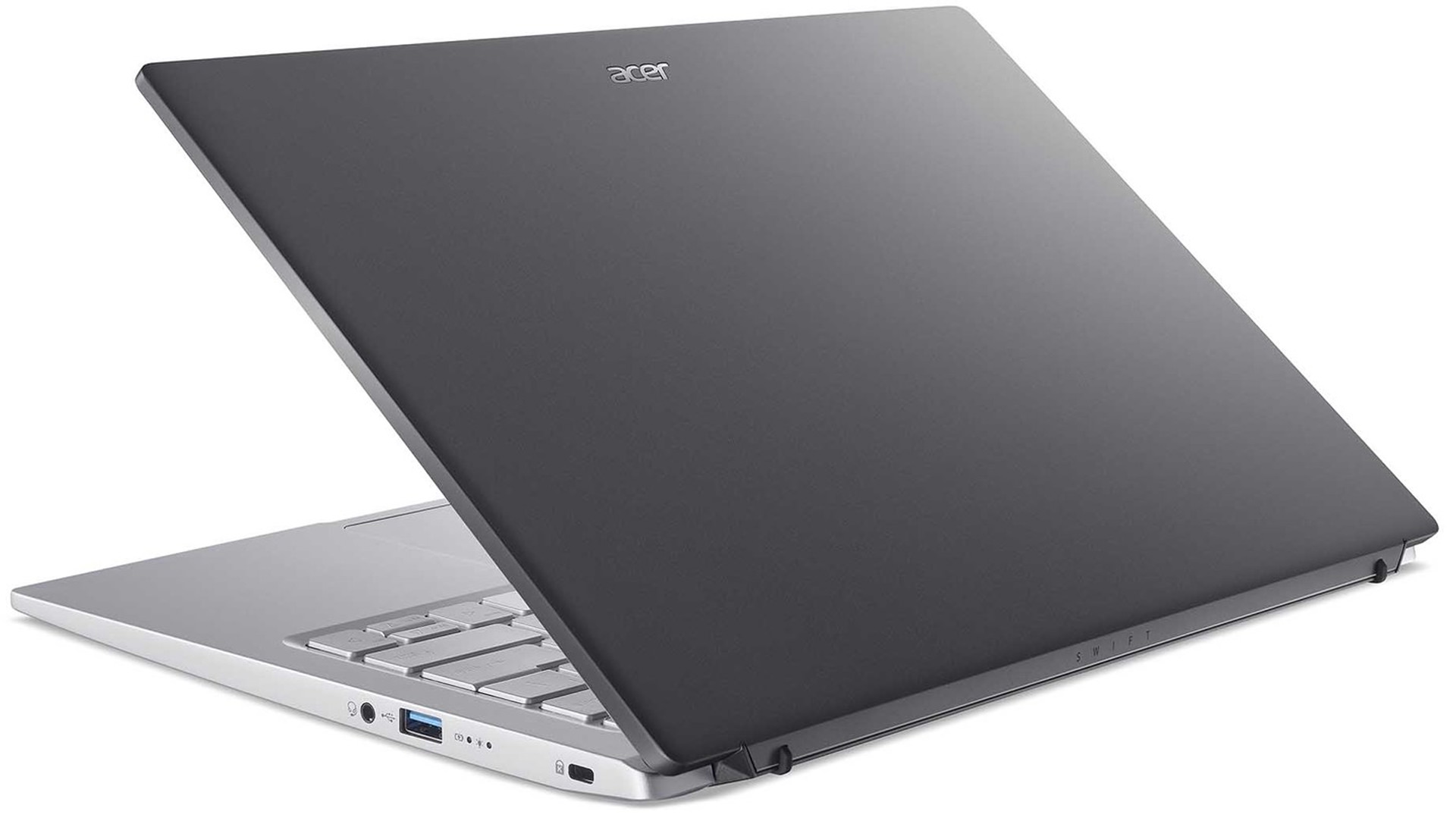 مدل نقره ای لپ تاپ Acer Swift 3 OLED 2022 در حالت نیمه باز